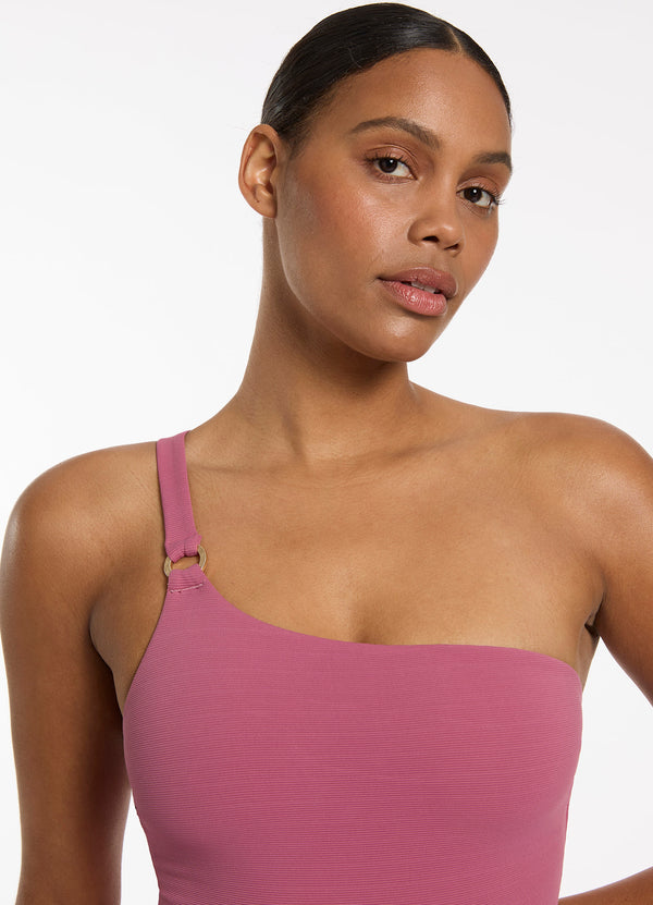 Isla Rib One Shoulder One Piece - Mauve
