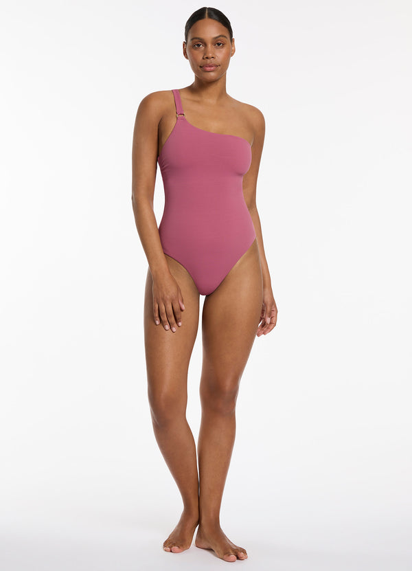 Isla Rib One Shoulder One Piece - Mauve