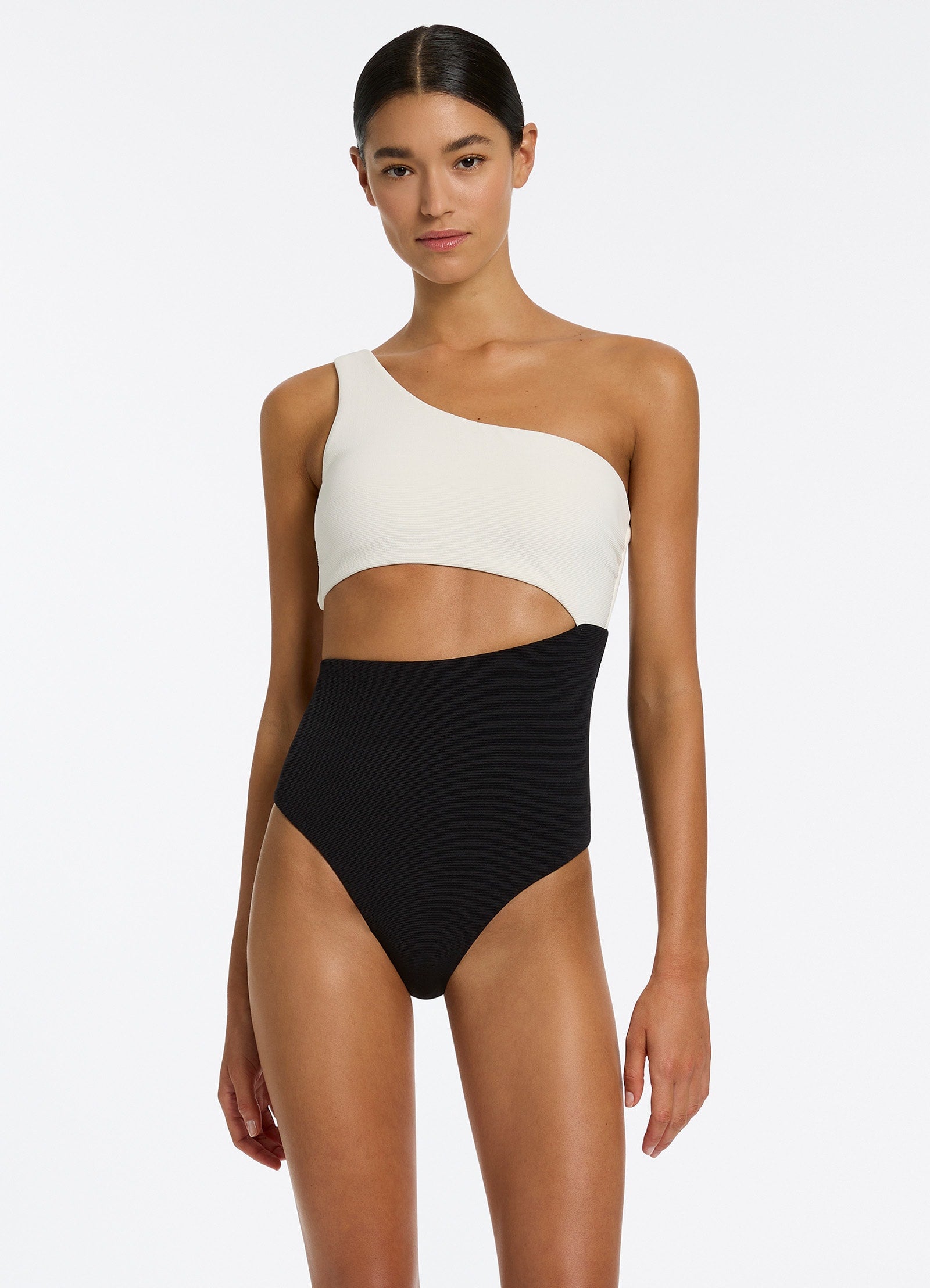 Versa Rib One Shoulder One Piece - Black/Cream – JETS US
