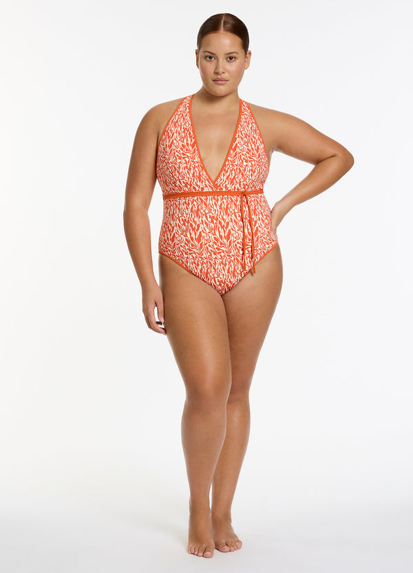Sereno Ditsy Tie One Piece - Coral