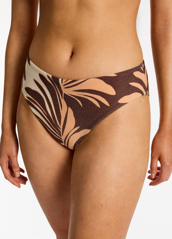 Dahlia Palm Full Coverage Bikini Bottom - Chocolate