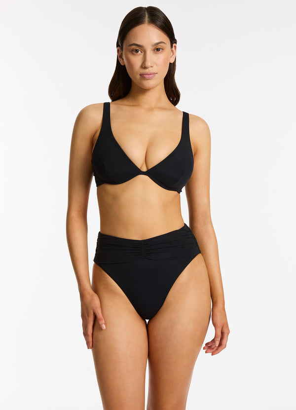 Jetset Lure High Leg High Waist Bikini Bottom - Black