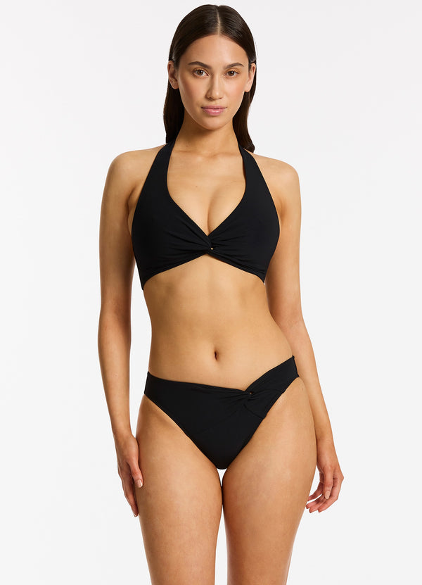 Jetset Twist Front Hipster Bikini Bottom - Black