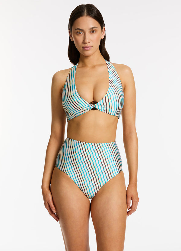 Lotus Halter Tie Bikini Top - Teal
