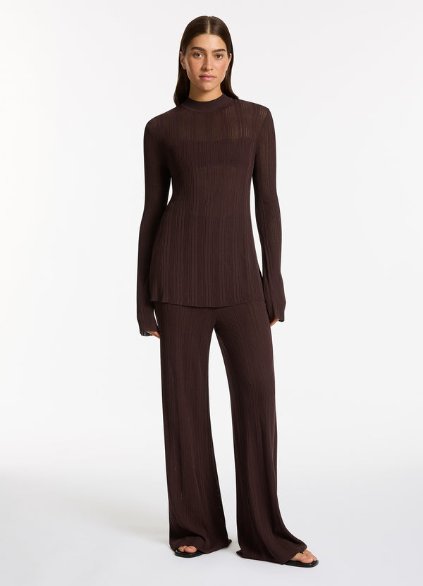 Jetset Knit Long Sleeve Top - Chocolate