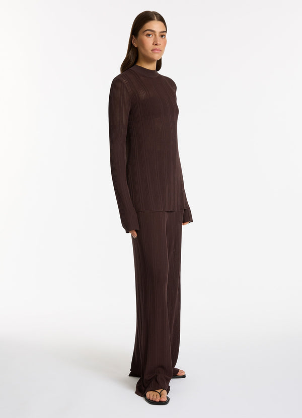 Jetset Knit Long Sleeve Top - Chocolate