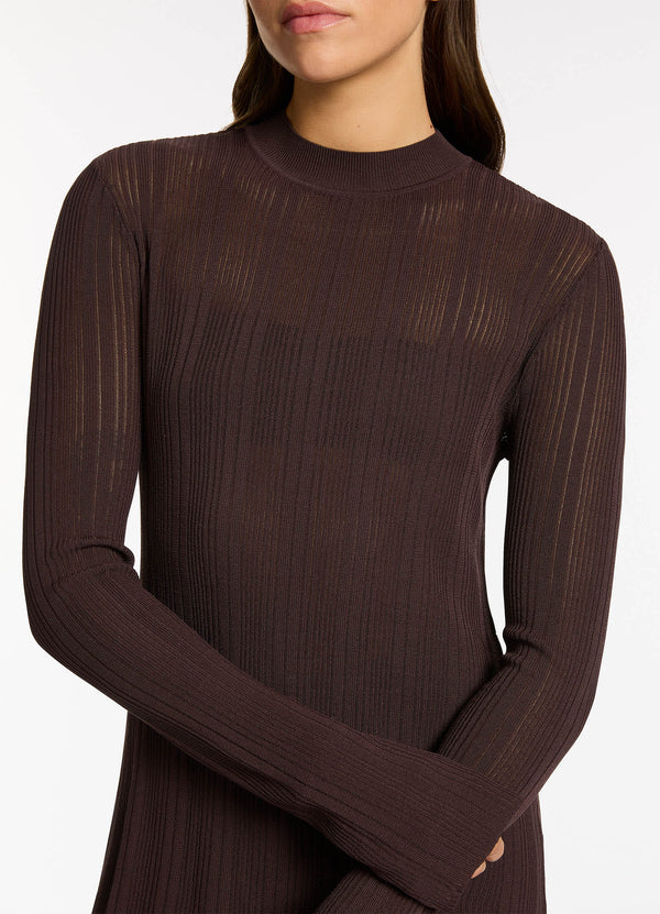 Jetset Knit Long Sleeve Top - Chocolate