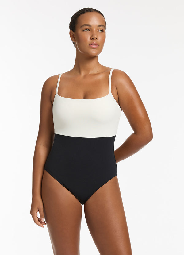 Versa Rib Minimal Tank One Piece - Black/Cream