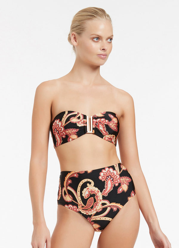 Silk Road High Waist Bikini Bottom - Black