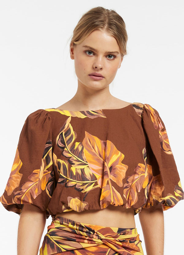 Palmas Puff Sleeve Top - Chocolate