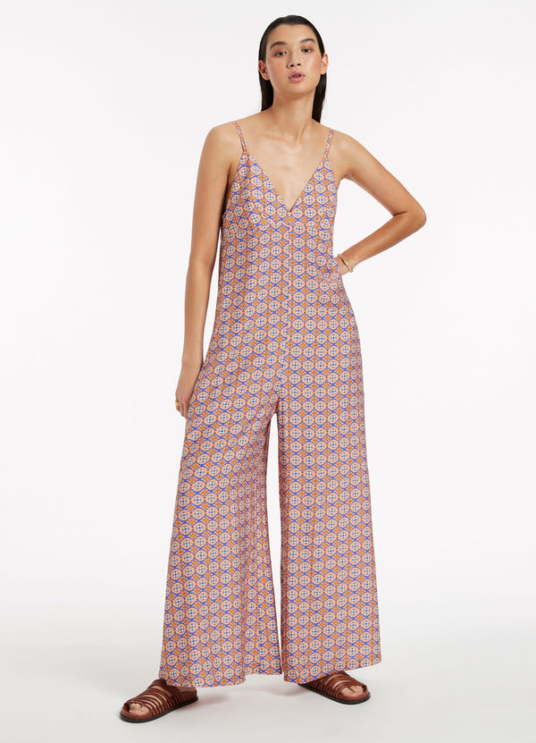 Azura Geo V-Neckline Jumpsuit - Retro Orange