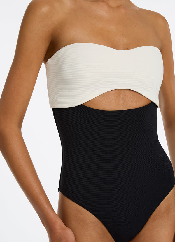 JETS AUSTRALIA Versa Rib Cut Out Bandeau One-piece Swimsuit - Black / Cream