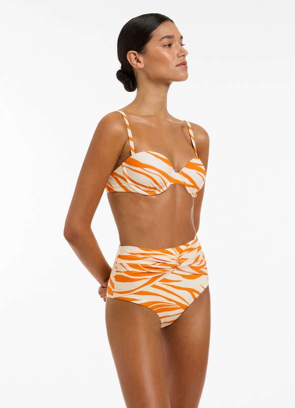 Fine Lines Twist High Waisted Bikini Bottom - Papaya