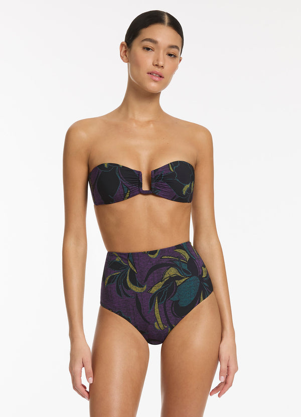 Midnight Tropical High Waist Bikini Bottom - Amethyst