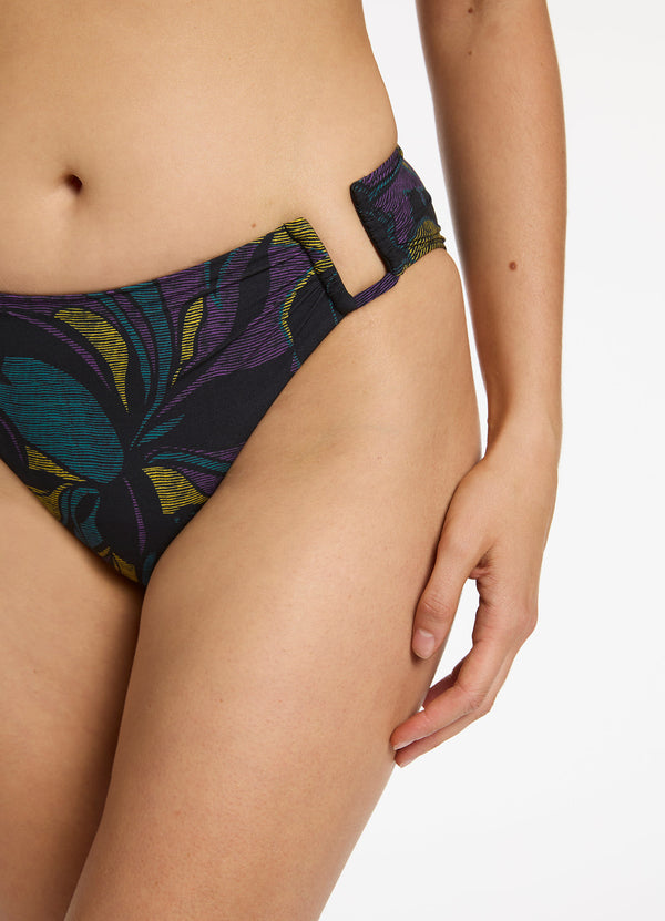 Midnight Tropical High Leg Bikini Bottom - Amethyst