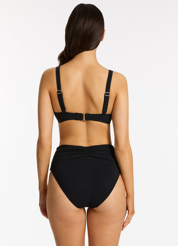 Jetset High Waist Ruched Bikini Bottom - Black