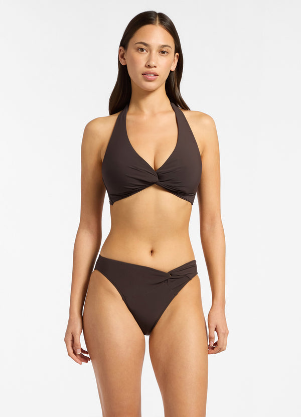 Twist Front Hipster Bikini Bottom - Chocolate