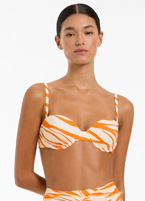 Fine Lines Gathered Balconette Bikini Top - Papaya