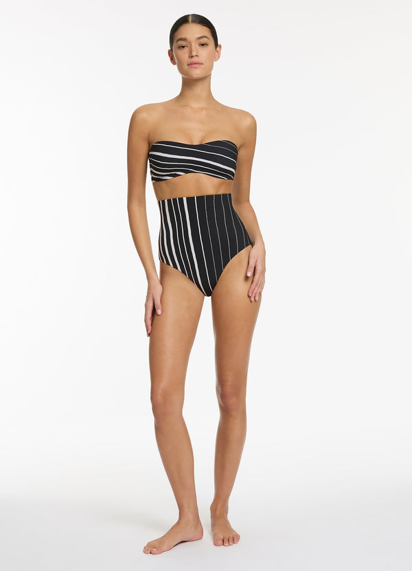 Lunar Stripe Minimal Bandeau Bikini Top - Black/Chalk