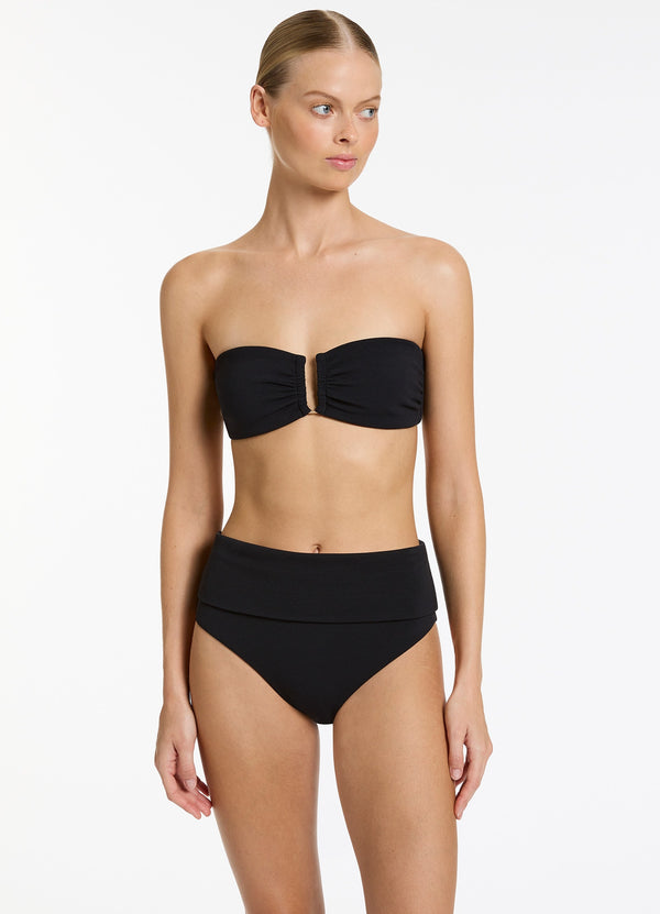 Isla Rib U Trim Bandeau Bikini Top - Black