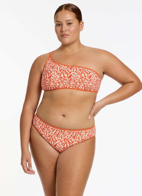 Sereno Ditsy One Shoulder Bikini Top - Coral