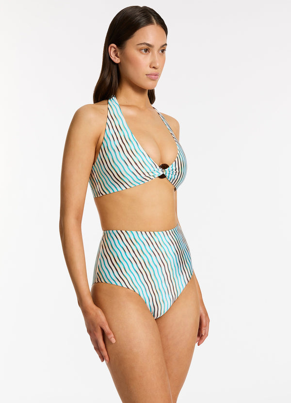 Lotus Halter Tie Bikini Top - Teal