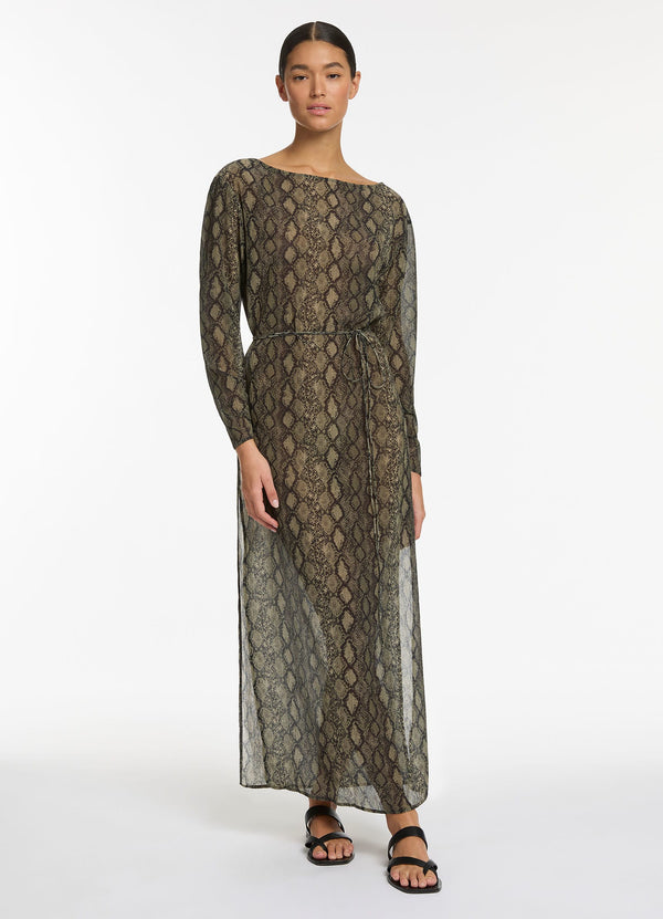 Python Crinkle Long Sleeve Cover Up - Olive