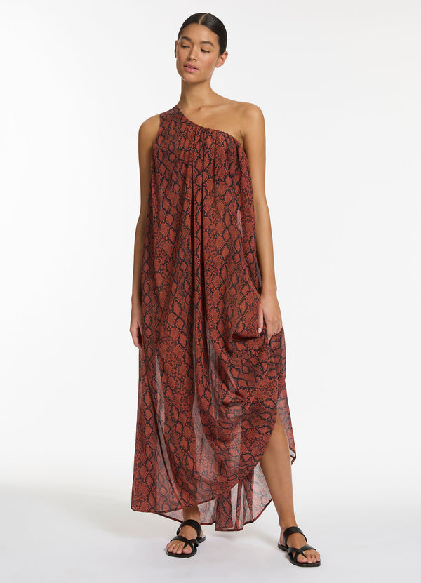 Python Crinkle One Shoulder Maxi Dress - Spice