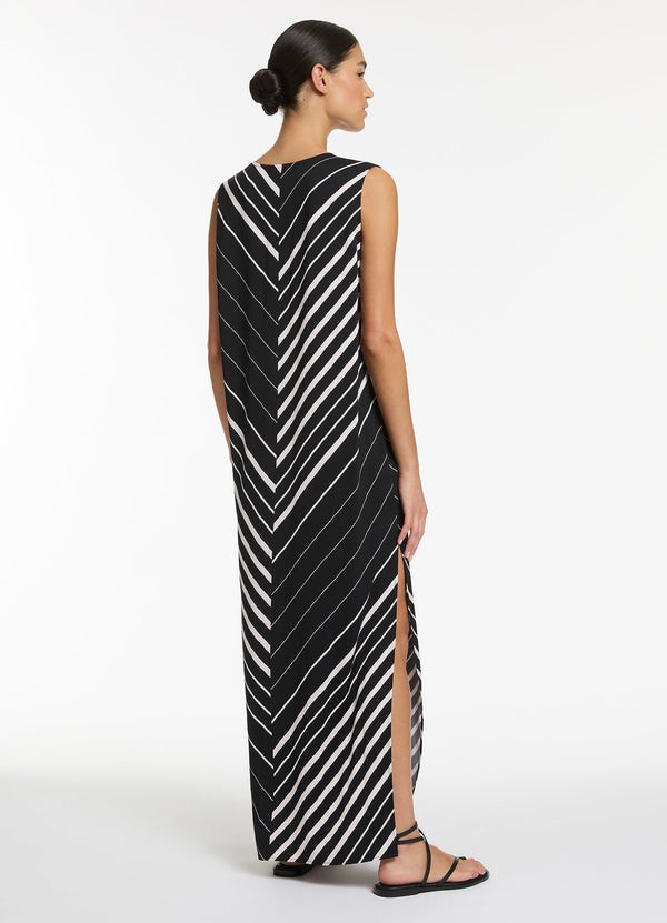 Lunar Stripe Sleeveless Maxi Kaftan - Black/Chalk