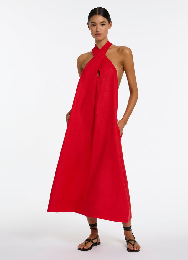 Jetset Low Back Halter Dress - Rosso