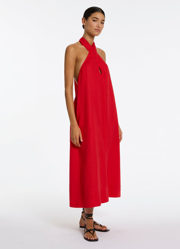 Jetset Low Back Halter Dress - Rosso