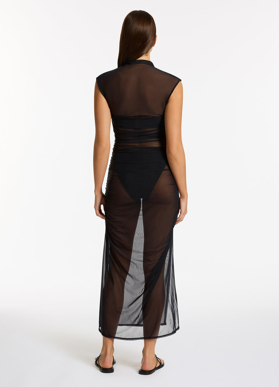 black mesh dress australia Jets Et Lure Ruched Sheer Mesh Midi Dress