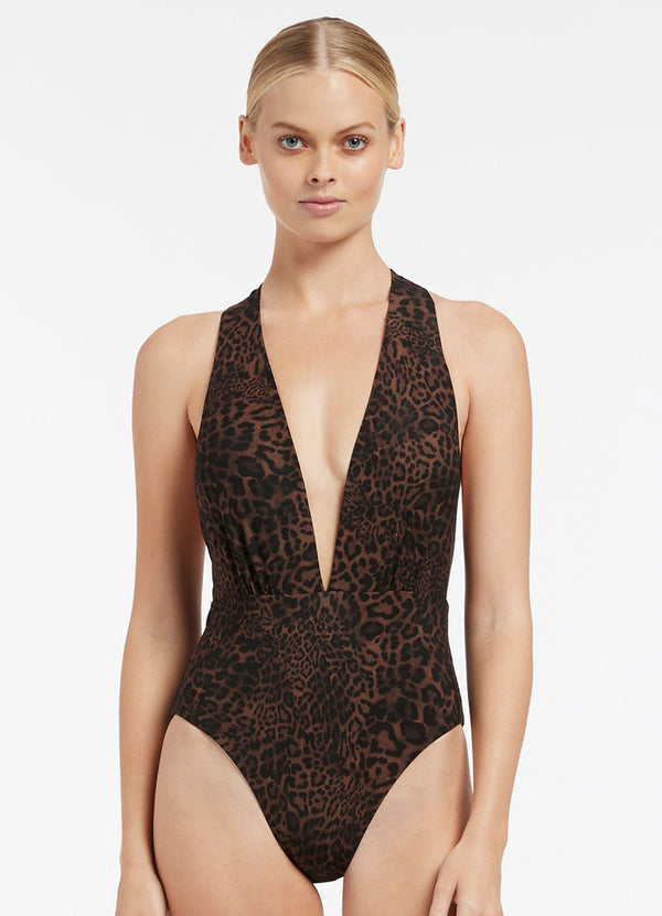 Pantera Plunge Loop Back One Piece - Chocolate