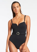 jets australia Isla Rib Sweetheart Tank One Piece - Black