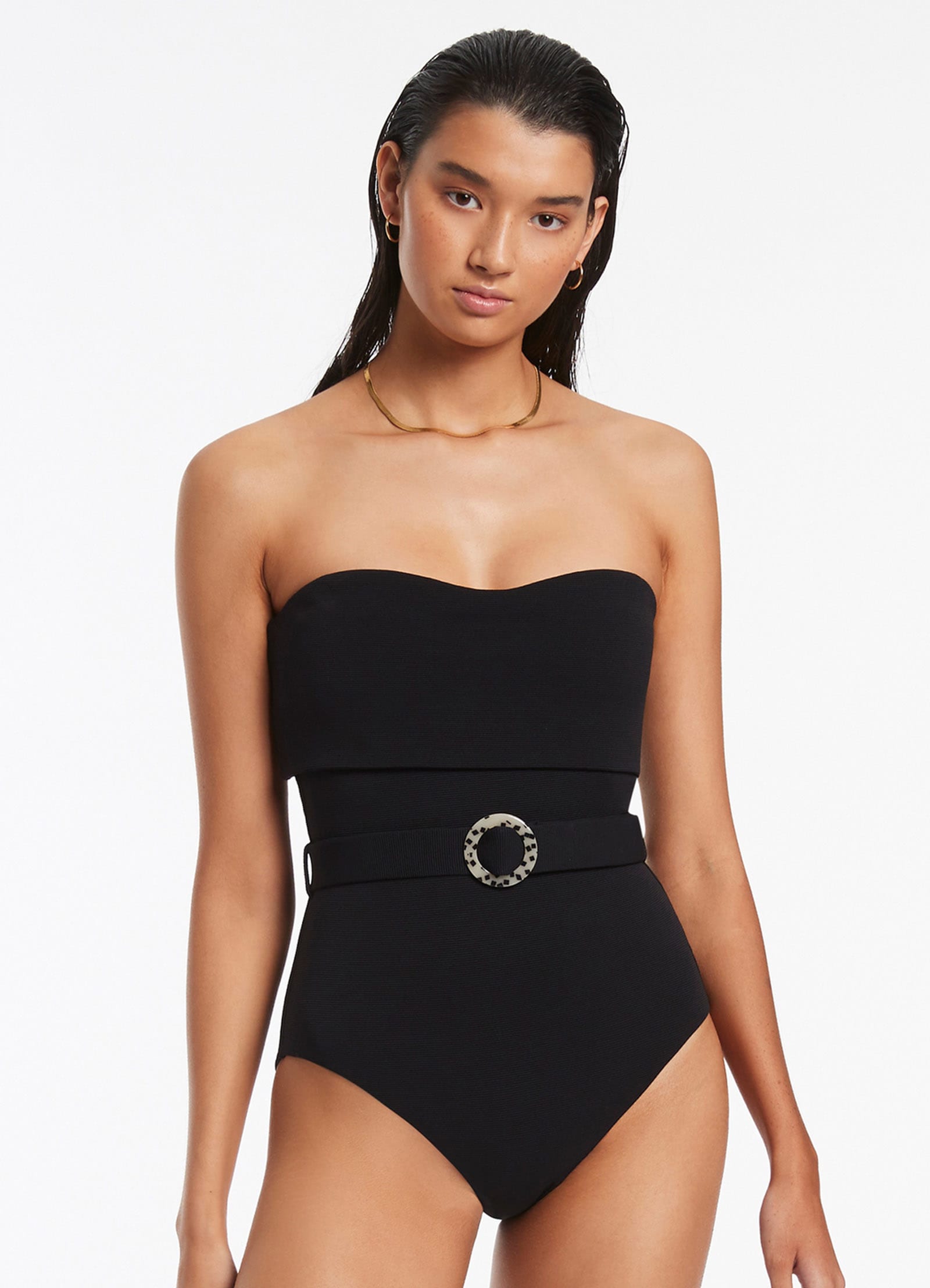 Isla Rib Fold Down Bandeau One Piece Black JETS US