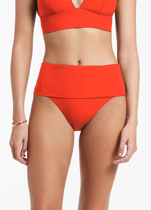 Jetset Fold Down High Waisted Bikini Bottom - Fiamma