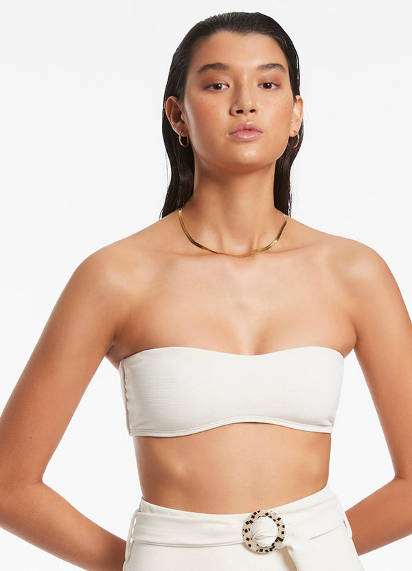 Isla Rib Minimal Bandeau Bikini Top - Cream