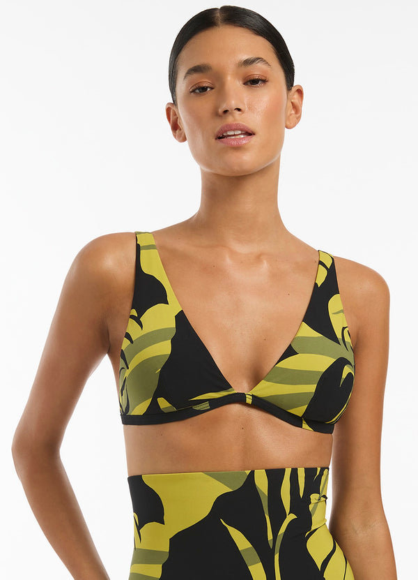 Shadow Palm Longline Triangle Bikini Top - Black