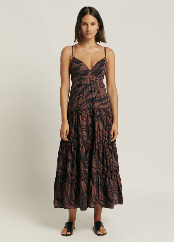 Nomade Tiered Maxi Dress - Burnt Clay/Black