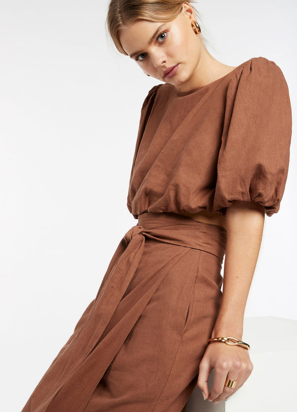 Palmas Puff Sleeve Top - Desert Brown