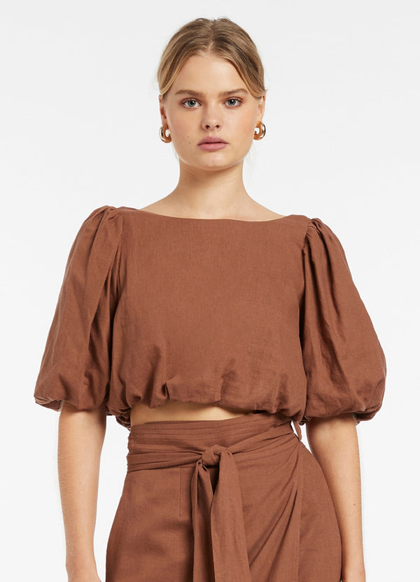 Palmas Puff Sleeve Top - Desert Brown