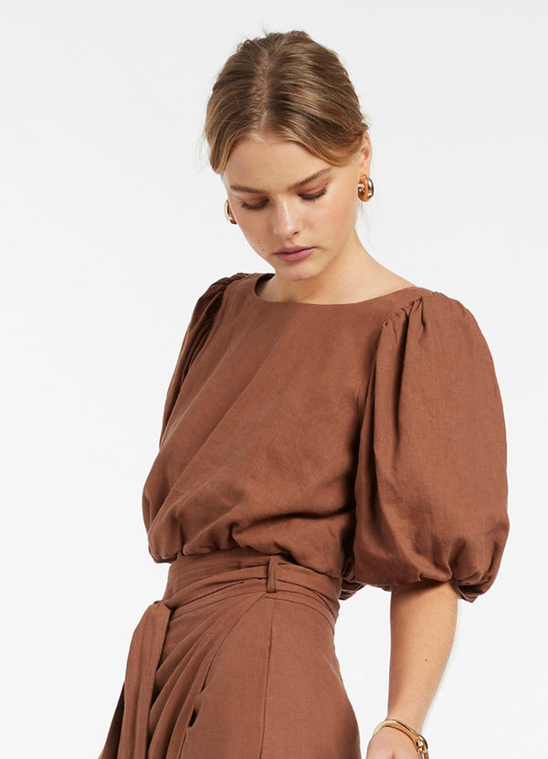 Palmas Puff Sleeve Top - Desert Brown