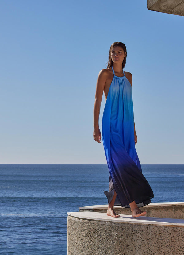Oia Sunset Halter Maxi Dress - Ocean